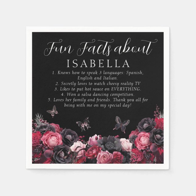 Gothic Pink Red & Black Moody Quinceñera Fun Fakt Serviette (Vorderseite)