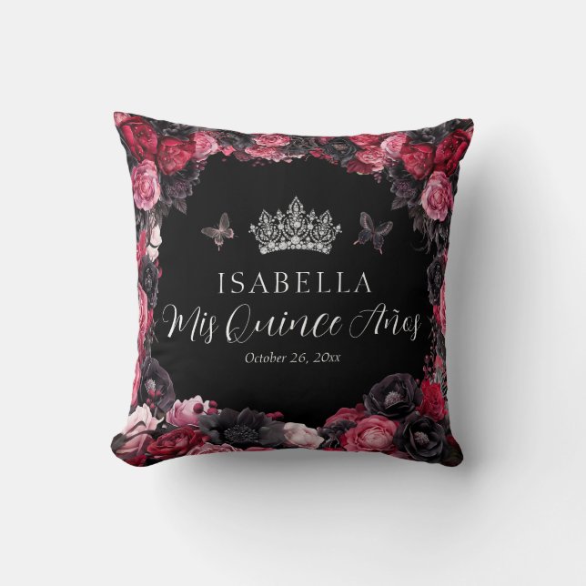 Gothic Pink Red & Black Quinceañera Throw Kissen (Vorderseite)