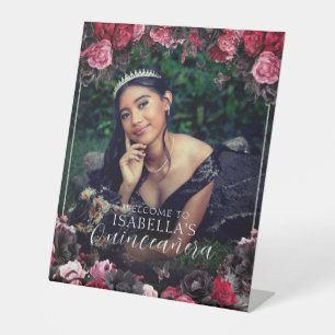 Gothic Pink Red & Black Quinceañera Willkommen Sockelschild