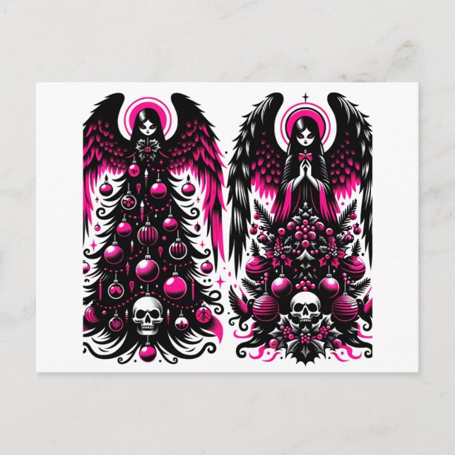 Gothic Pink und Black Engel Weihnachtsbaumen Postkarte (Vorderseite)