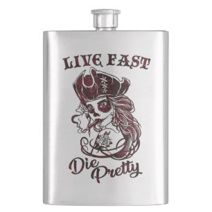 Gothic Pirate Skull Frau Live Fast Die Hübsch Flachmann