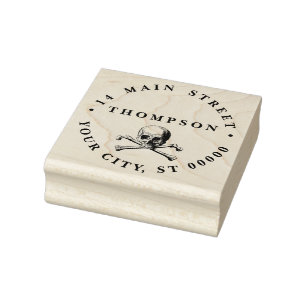 Gothic-Piratenschädel-Kreuzknochen-Name-Rücksendea Gummistempel