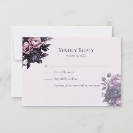 Gothic Plum Floral Wedding RSVP Card Karte