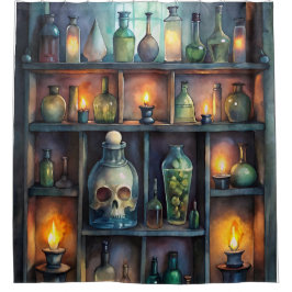 Gothic Potion Flaschen - Dunkle Apotheke Duschvorhang