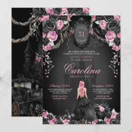 Gothic Princess Halloween Pink Black Quinceanera Einladung