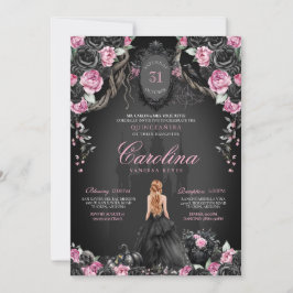 Gothic Princess Halloween Pink Black Quinceanera Einladung