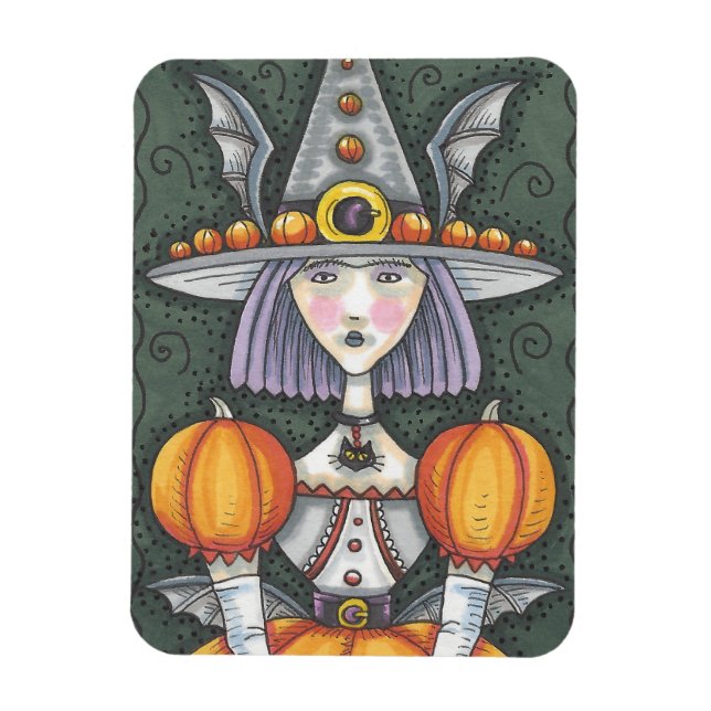 Gothic Pumpkin Hexenmeister Halloween Folk Art Mag Magnet (Vertikal)