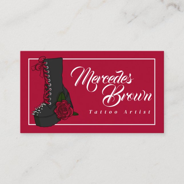 Gothic Punk Boot Rose Red Tattoo Artist Visitenkarte (Vorderseite)