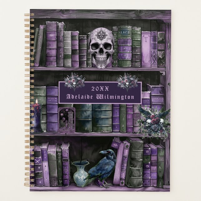 Gothic Purple Bookshelf Skull Personalized (Devant)