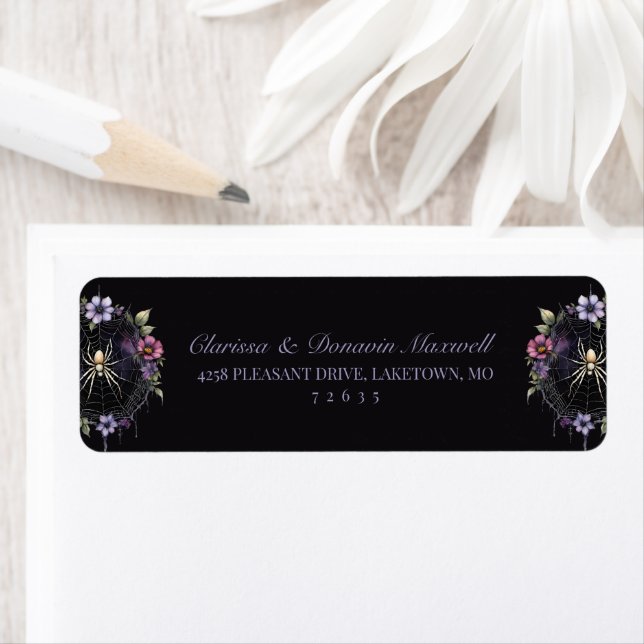 Gothic Purple Floral Spider Web Return Address (Insitu)