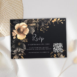 Gothic QR Code Floral Wedding RSVP Karte