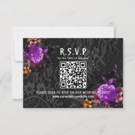 Gothic QR Code Purple Floral Halloween Wedding RSVP Karte