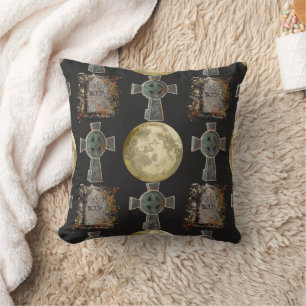 Gothic R.I.P. Grabstein keltisches Kreuz Vollmond  Kissen