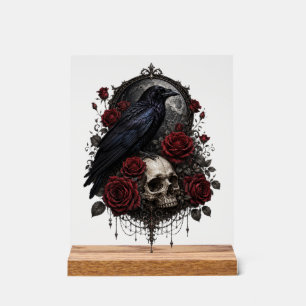 Gothic Raben-Schädel & Rote Rosen Dunkle Kunst-Dek Acrylschild