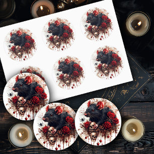 Gothic Rat mit Rose Runder Aufkleber