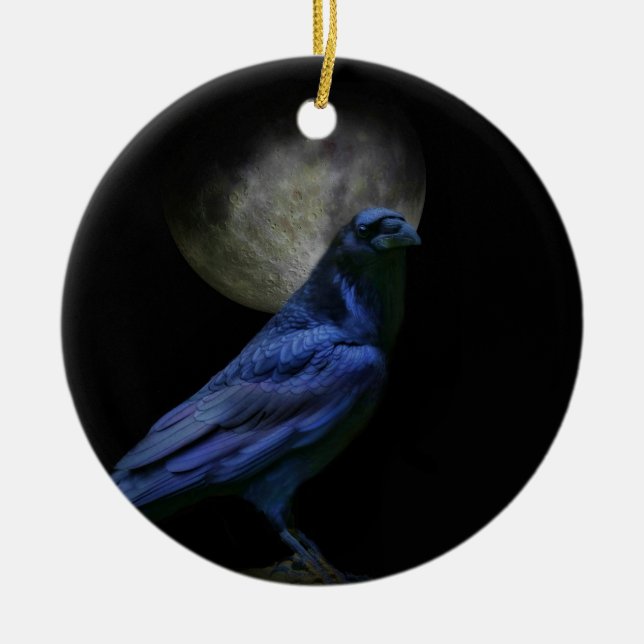 Gothic Raven and Moon Pagan Keramik Ornament (Vorne)