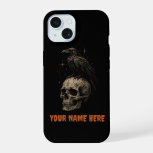 Gothic Raven auf Totenkopf Vintage-Mysterium . iPhone 15 Hülle