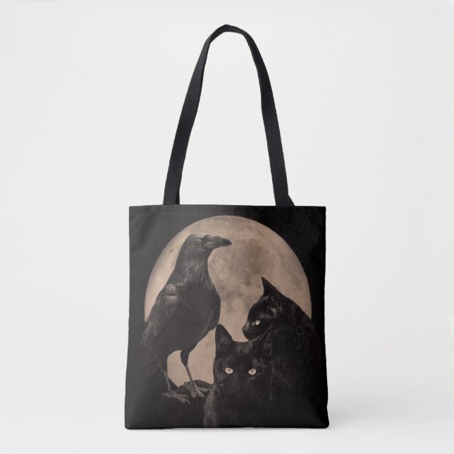 Gothic Raven, Black Cats and Moon Tasche (Vorderseite)