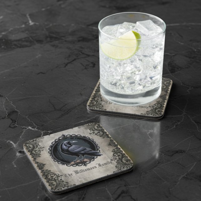 Gothic Raven Black Vintag Getränkeuntersetzer (Gothic raven drink coaster)