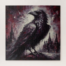 Gothic Raven Crow Bird Malerei Schwarze Rote Kunst