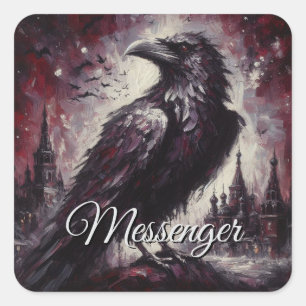 Gothic Raven Crow Bird Malerei Schwarze Rote Kunst Quadratischer Aufkleber