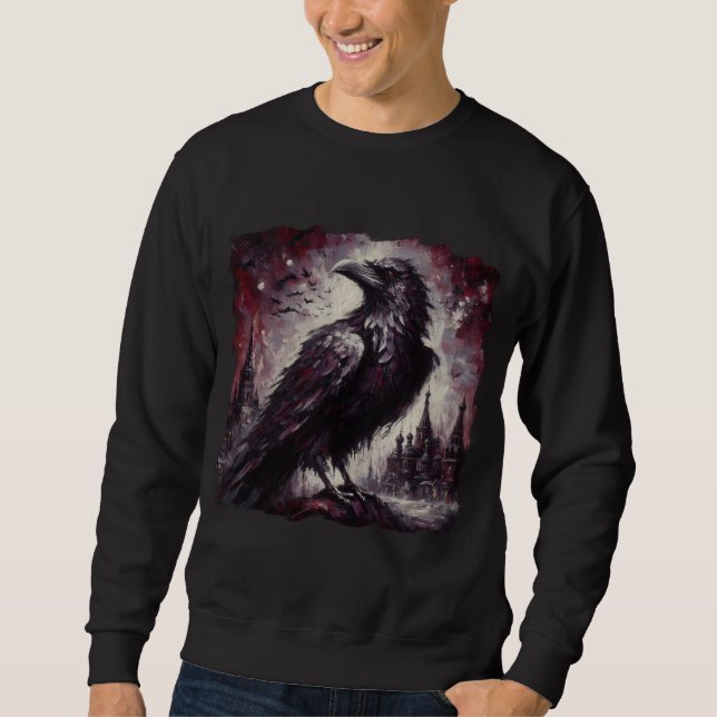 Gothic Raven Crow Bird Malerei Schwarze Rote Kunst Sweatshirt (Vorderseite)