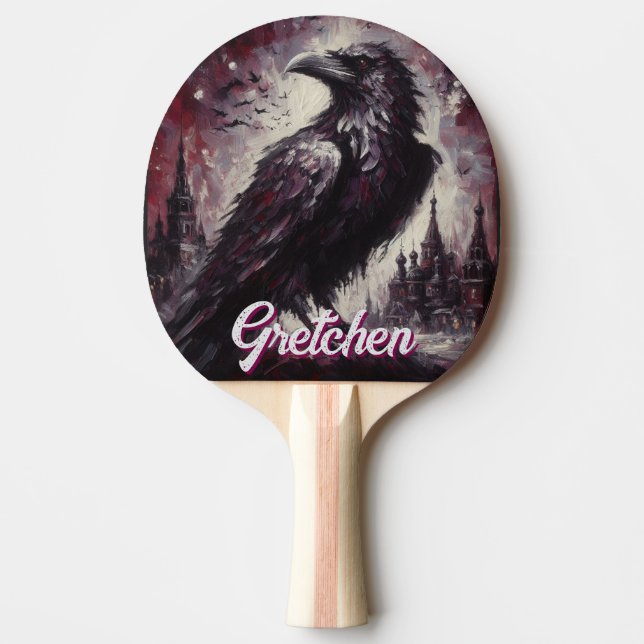 Gothic Raven Crow Bird Painting Personalized Tischtennis Schläger (Vorderseite)