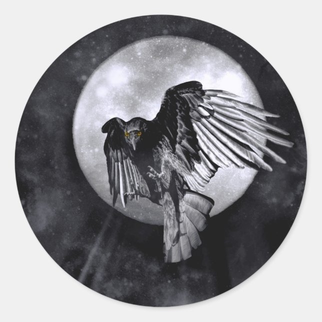 Gothic Raven Crow Moon Animal Totem Stickers (Vorderseite)