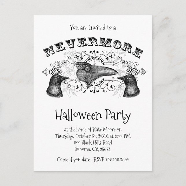 Gothic Raven Crows Halloween-Party Einladungspostkarte (Vorderseite)