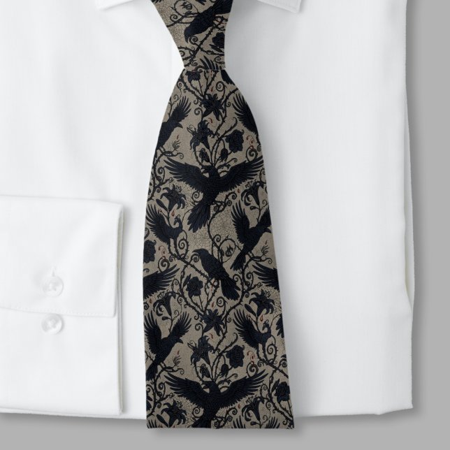 Gothic Raven Dark Academia Alternative Wedding Krawatte (Whimsigoth raven necktie)