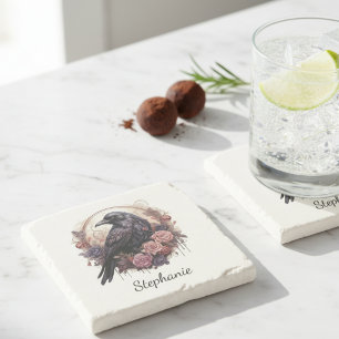 Gothic Raven Dark Academia Floral Steinuntersetzer