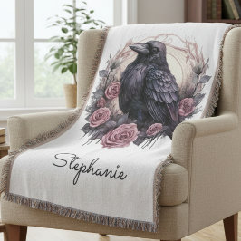 Gothic Raven Dark Academia Pink Floral Decke