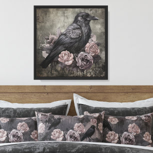 Gothic Raven Dunkle Blumen Leinwanddruck