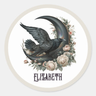 Gothic Raven Floral Mond Dunkle Akademie Runder Aufkleber