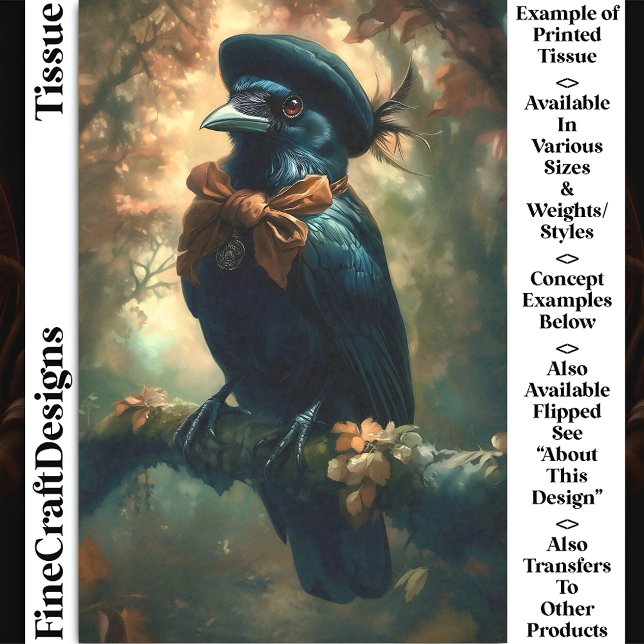 Gothic Raven, French Beret & Bow DC3L Decoupage Seidenpapier (Von Creator hochgeladen)