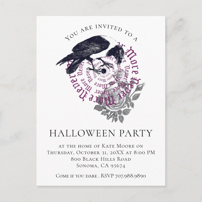 Gothic Raven Halloween Party Invitation (Devant)
