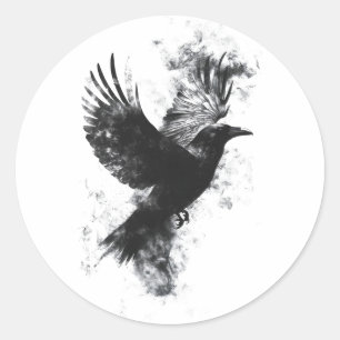 Gothic Raven Illustration: Rauch und Federn Runder Aufkleber