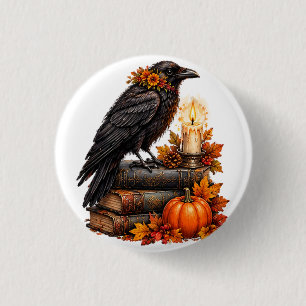 Gothic Raven Kürbis Halloween Bücher Button