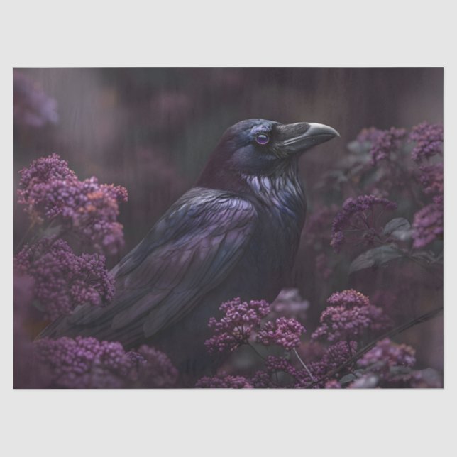 Gothic Raven Lila Foliage Decoupage Seidenpapier (Vorderseite)