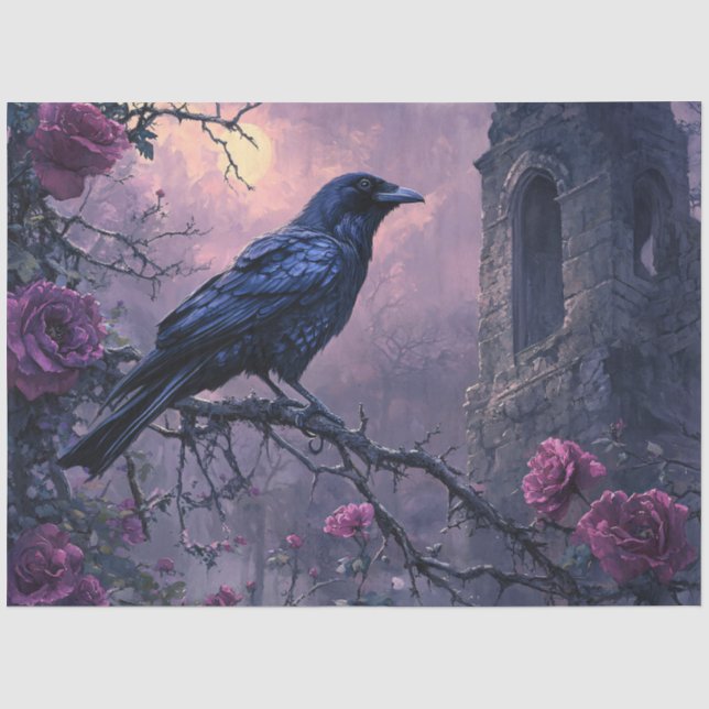 Gothic Raven Lila Rose Decoupage Seidenpapier (Vorderseite)