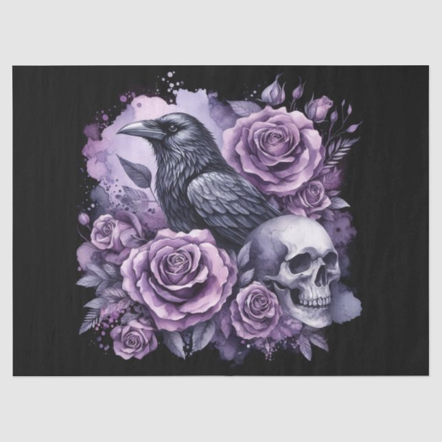 Gothic Raven Lila Rose Skull Decoupage Seidenpapier (Vorderseite)