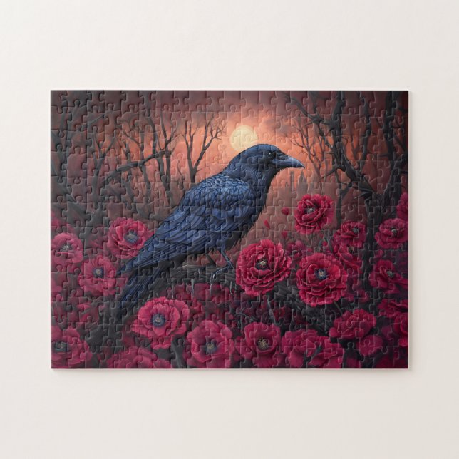 Gothic Raven mit Dark Red Poppies (Horizontal)