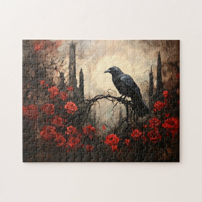 Gothic Raven mit dunklen Rote Rosen (Horizontal)