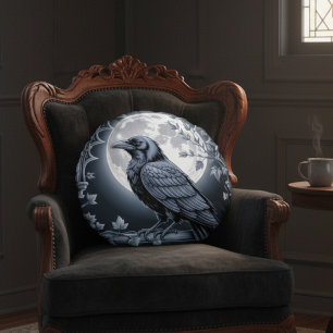 Gothic Raven Mond Dunkle Academia Heimdekoration Rundes Kissen