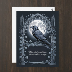 Gothic Raven Mond Dunkle Akademie Postkarte