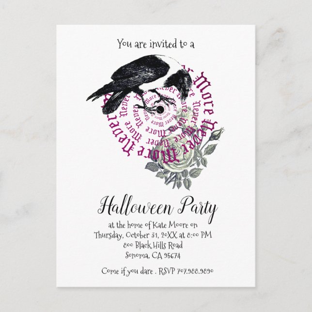 Gothic Raven nie mehr Halloween-Party Einladung (Vorderseite)