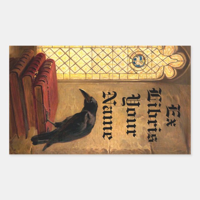 Gothic Raven on mittelalterliche Books Ex Libris T Rechteckiger Aufkleber (Vorderseite)