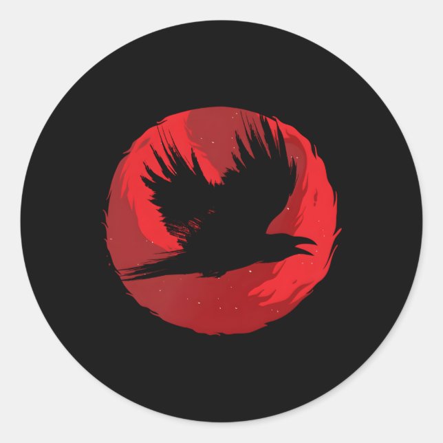 Gothic Raven Red Moon Black Crow Runder Aufkleber (Vorderseite)