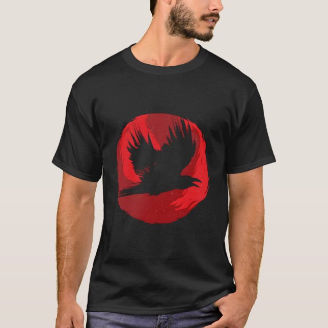 Gothic Raven Red Moon Black Crow T-Shirt (Vorderseite)