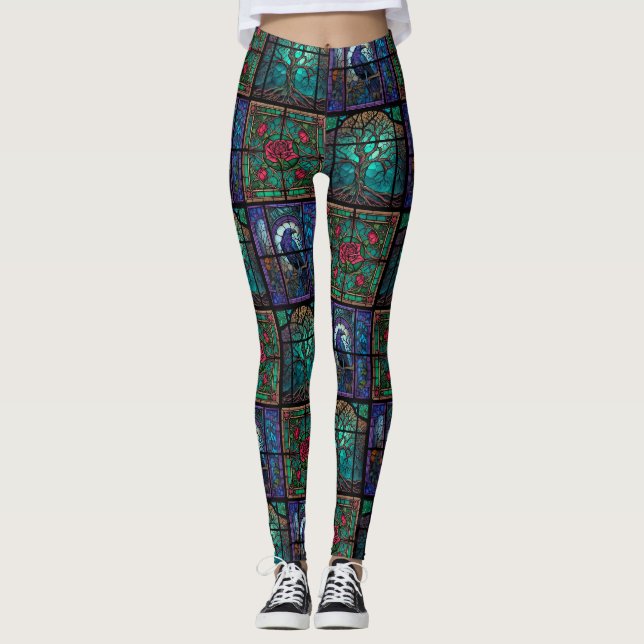 Gothic Raven Rose and Tree Leggings - Cool (Vorderseite)